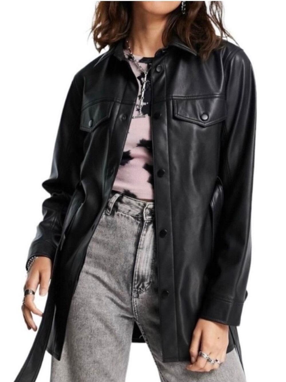REBECCA MINKOFF Women’s Sz XL Vegan Leather Jacket Black Faux Leather Pockets